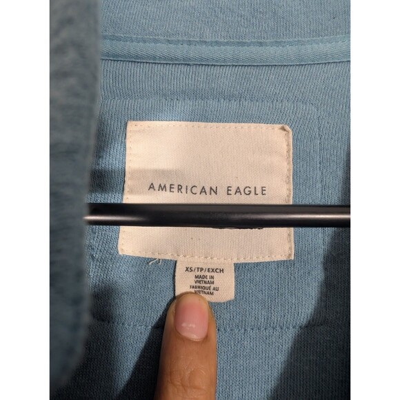 American Eagle Womens Blue Textured Henley Oversized Pullover Sz XS Streetwear - Picture 3 of 8